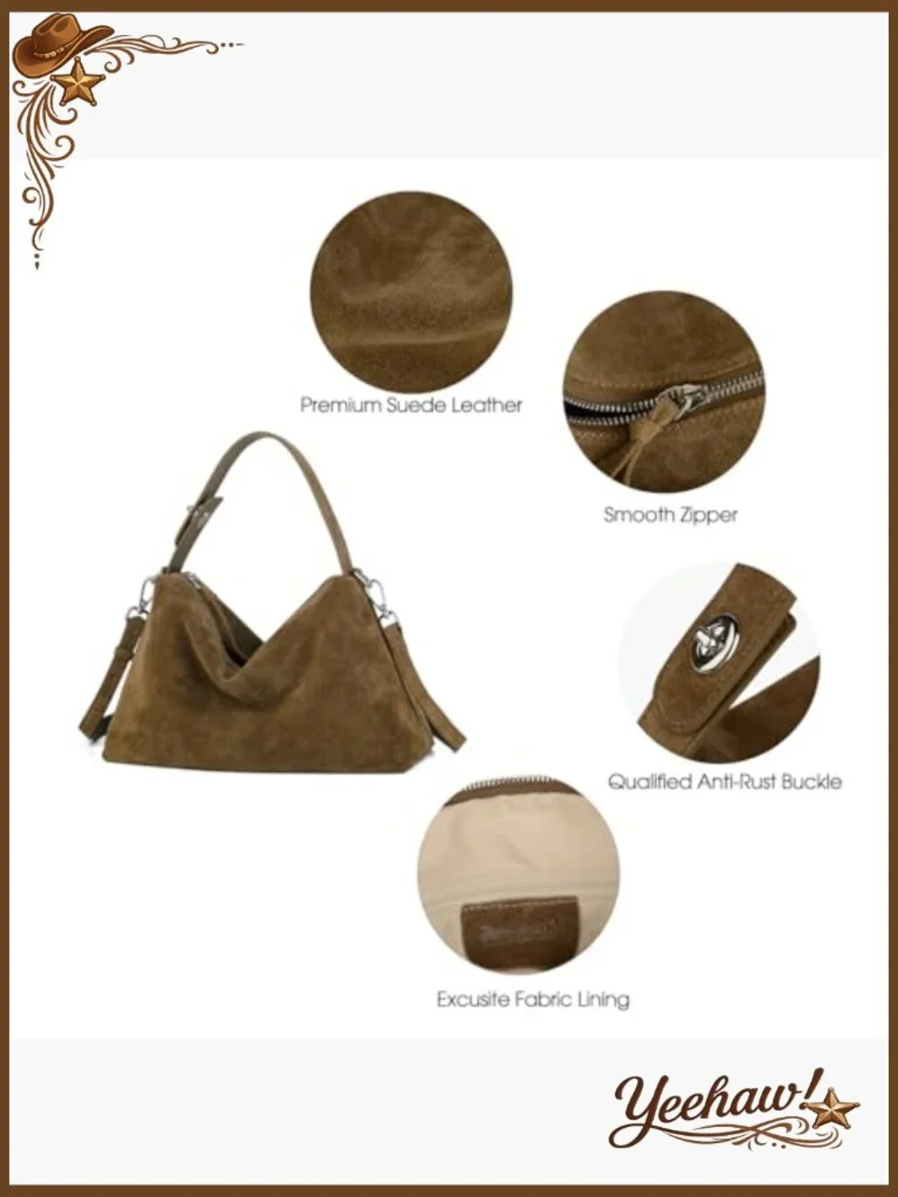 Premium Suede Leather Crossbody Bag Tote Shoulder Bag Hobo Purse - Picture 4 of 7
